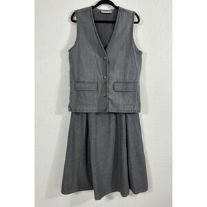 VTG Orvis Skirt Set 12 Gray Denim Top Two Piece Made in USA Pockets Lagenlook